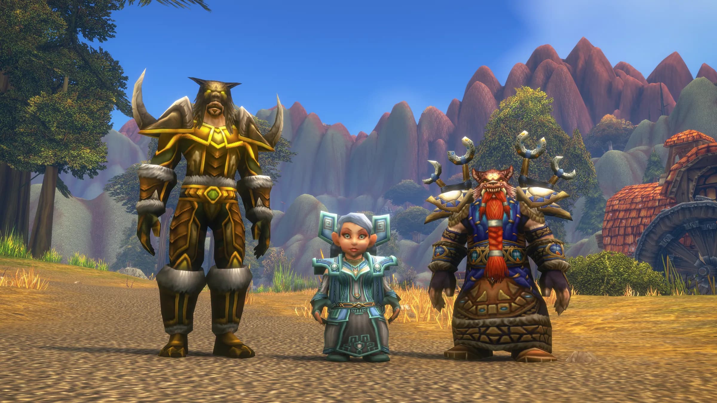 New race and class combinations, including a dwarf shaman, before red canyon cliffs