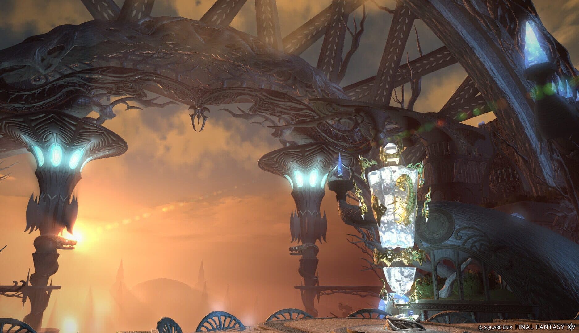 A fiery chamber lit by glowing braziers
